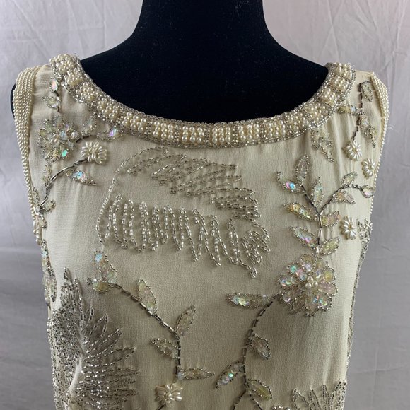 Vintage Cream Chiffon Beaded Evening Dress - Picture 2 of 11